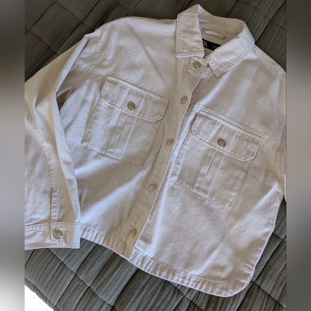 Zara White Cotton Shirt Jacket